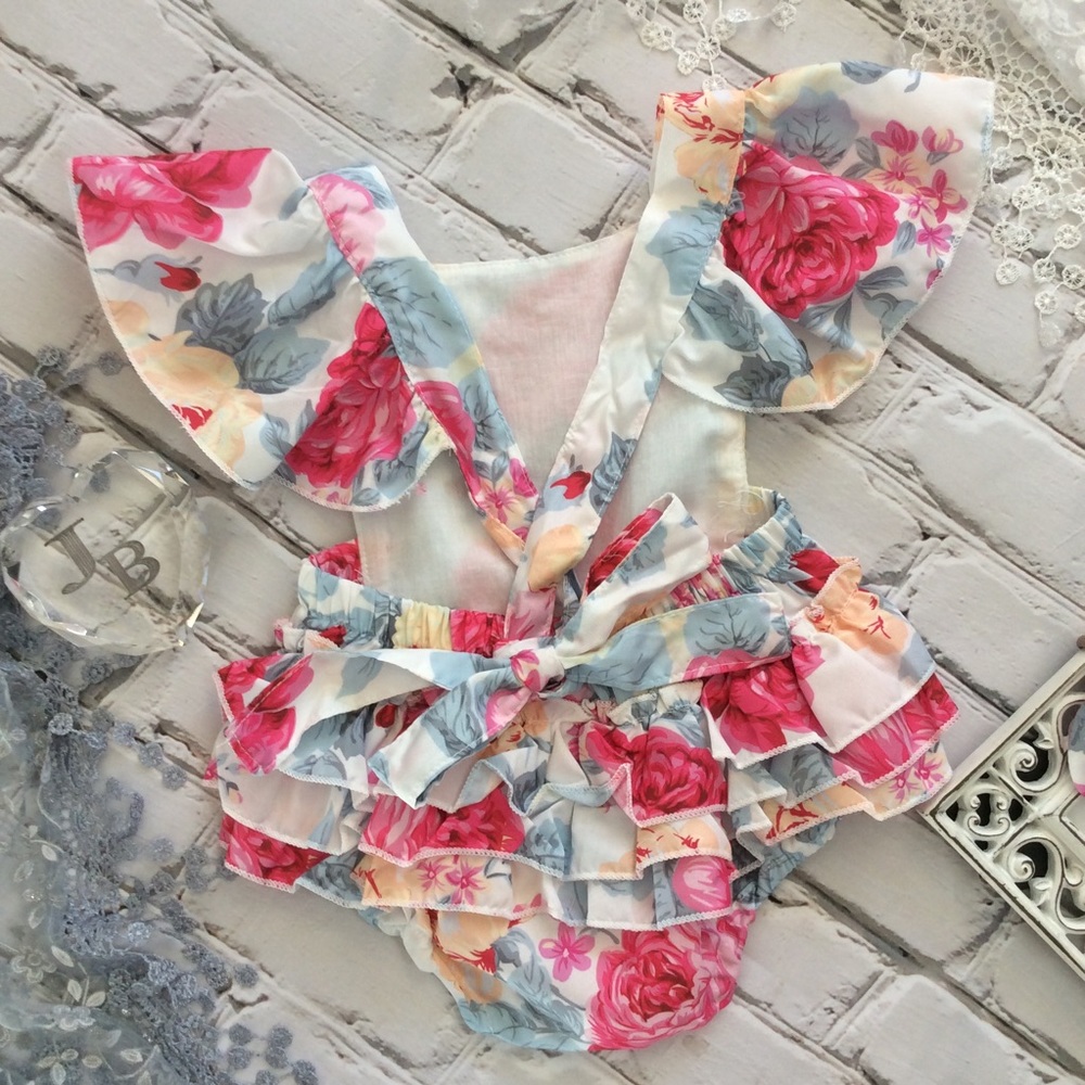 Boutique Baby Girl Floral Romper & Headband - Picture 3 of 4